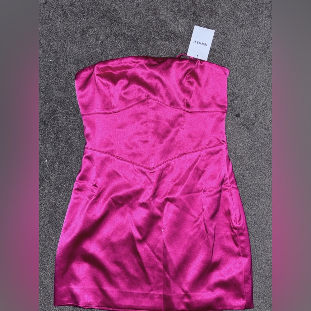 Hot pink silk strapless, mini dress NWT